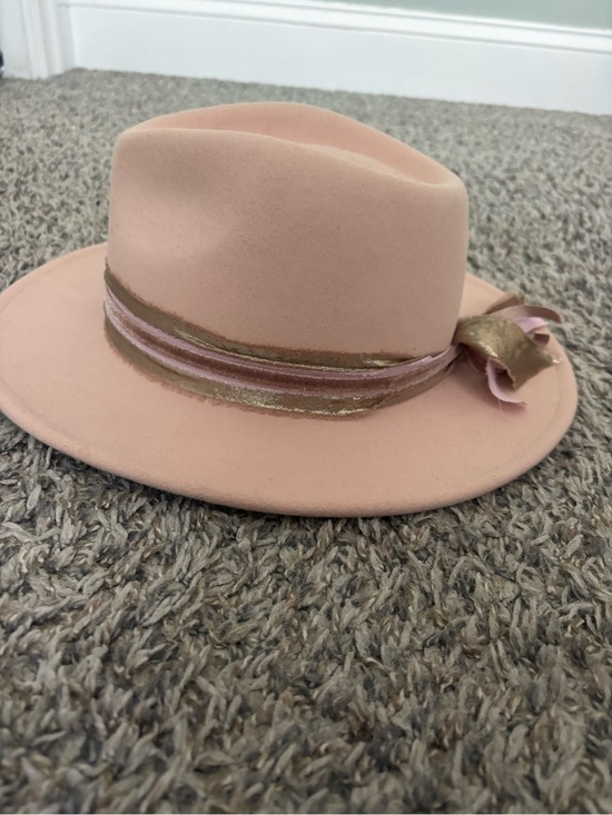 Soft Pink Felt Fedora with Striped Velvet Band main image 6
